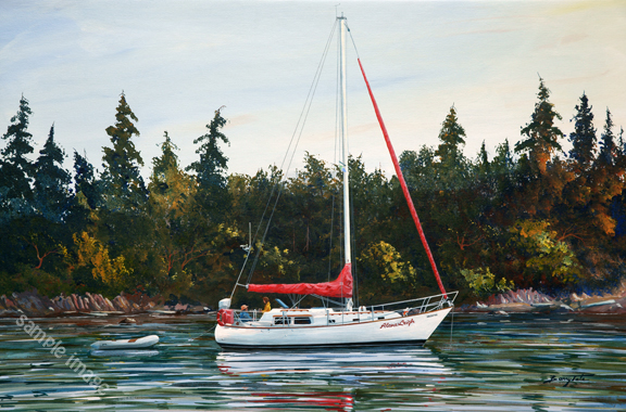 This is a commission painting of the sail boat Alana-Leigh