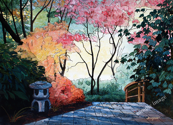 A painting of Butcharts Gardens by Barry Tate