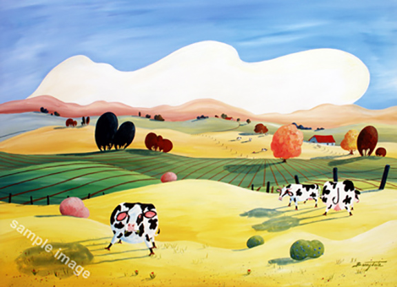 A funny herd of cows with blueberries