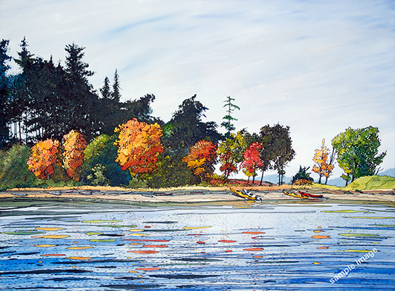 Kayaks on the beach near the west end of James Island near Sidney BC