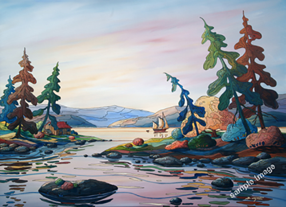 This is a colorful and unique painting of a sailboat by Barry Tate