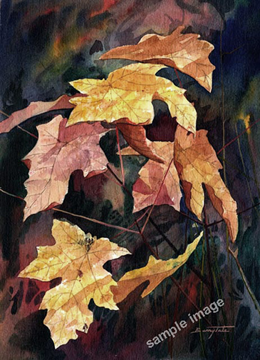 Sunlight And Maples is a watercolor painting of maple leaves